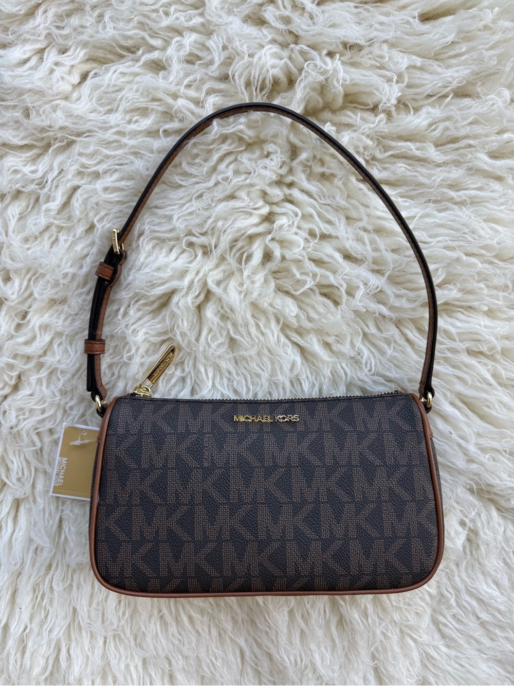 Michael Kors Brown MK Logo Shoulder Bag with Tan Trim